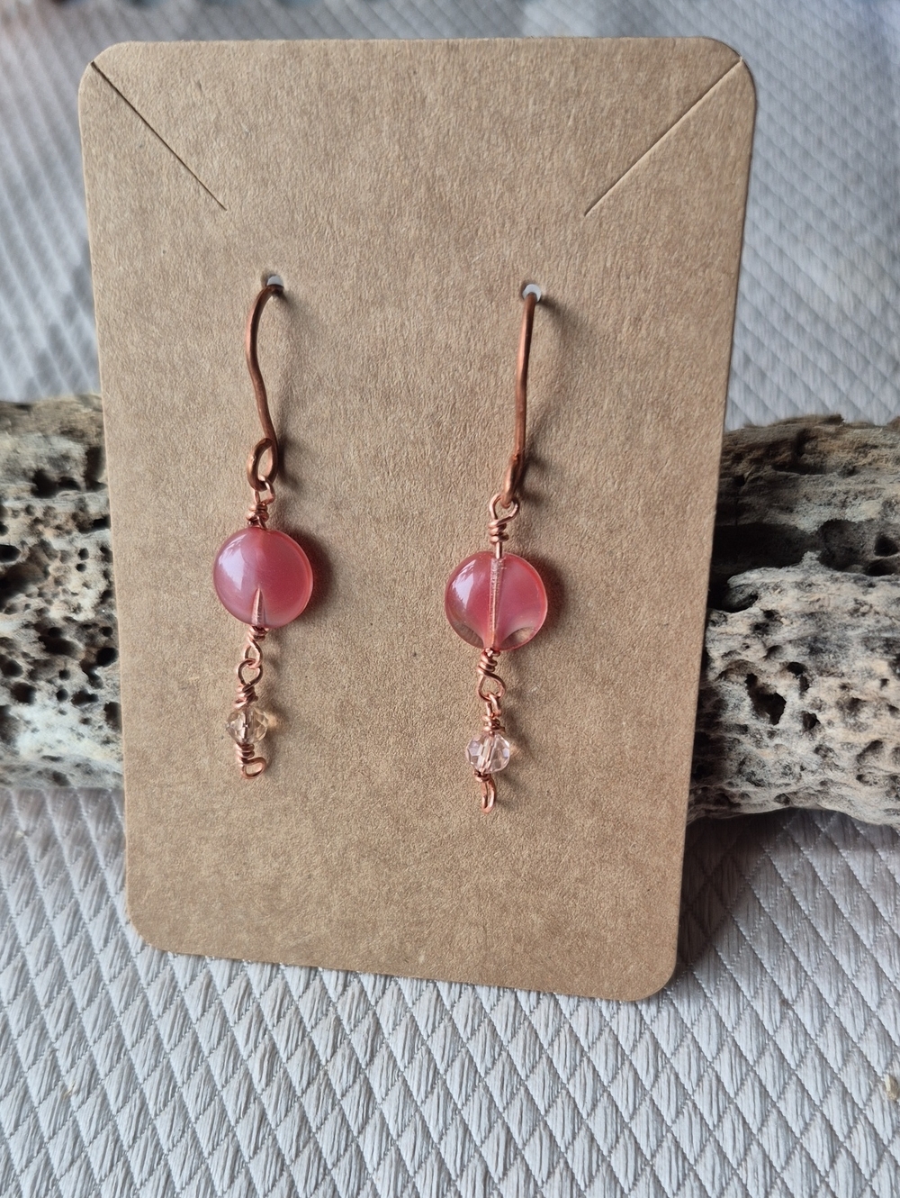 Rose-Pink Glass Drop Earrings with Rose Gold Wire